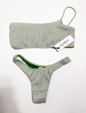 NWT Elysiian Malibu Green Shimmer One Shoulder Bikini thumbnail 1