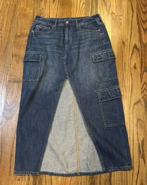 American Eagle Y2K Low-Rise Maxi ‎ Jean Skirt Sz 8 Medium Wash Grunge Denim thumbnail 1