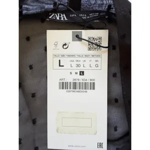 Zara Black Swiss Dot Mesh Tie Neck Mini Dress Long Sleeve Large Parisian Chic thumbnail 8