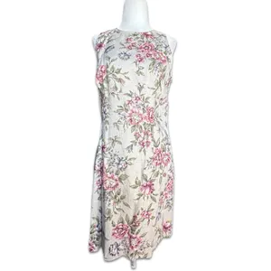 All That Jazz Floral Linen Blend Sleeveless Tan Dress Cottagecore 90s Medium New thumbnail 11