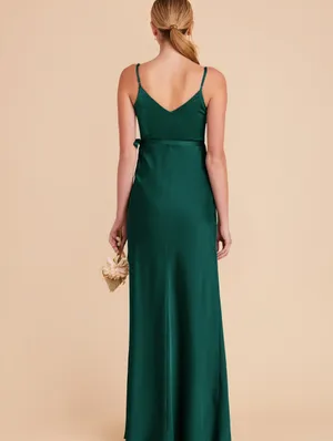 Birdy Grey Cindy Emerald Green Satin V-Neck Spaghetti Strap Dress thumbnail 4