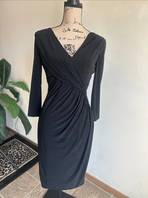 Lauren Ralph Lauren Faux Wrap V-Neck Black Dress Size 4 thumbnail 7