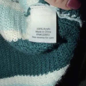 SO Women's Large Striped Knit Sweater Teal Blue White Relaxed thumbnail 4