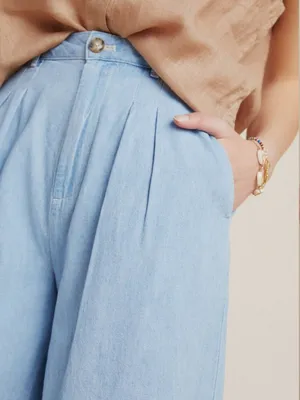 Pilcro and the letterpress by Anthropologie Mina Chambray Culottes Gaucho Pants thumbnail 4