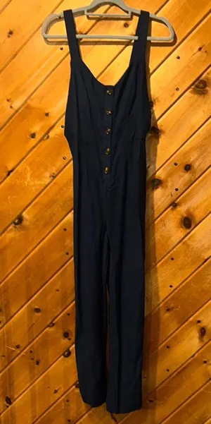 Wild fable navy blue button front tie back wide leg jumpsuit romper NWT thumbnail 2