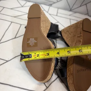 Express Wedge Sandals 10 Black Cork Platform‎ Strappy Buckle Heels nwt thumbnail 9