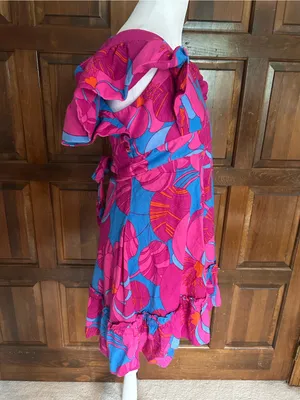 Tuckernuck X Cameran‎ Eubanks Wild Azalea Edisto Dress Pink Blue Linen Small S thumbnail 3