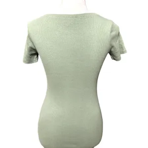 Open Edit Ribbed Bodycon Dress Sage Green Short Sleeve TShirt Dress XXS NWOT thumbnail 7