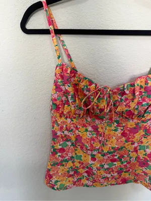 PRINCESS POLLY Pink Orange Yellow Floral Cami Bustier Tied Top Tank Size US 4 thumbnail 4