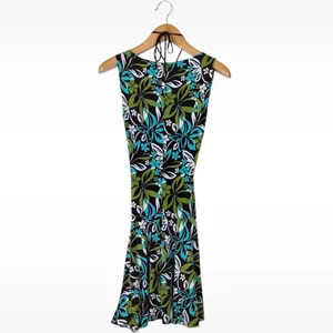 Vintage Y2K A. Byer Womens Size Medium Drop Waist Brown Teal Floral Halter Dress thumbnail 7