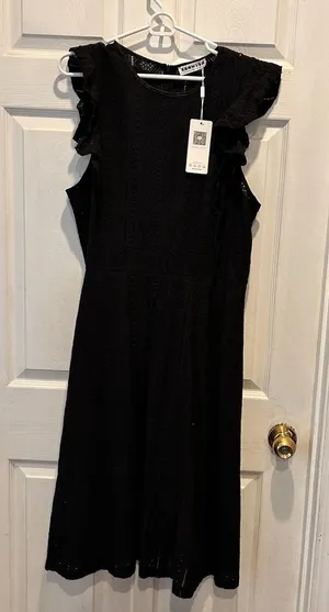 ECOWISH Black Eyelet Lace Ruffle Cap Sleeve Midi Dress XL NWT Cotton Coquette thumbnail 1