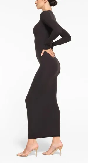 SKIMS Fits Everybody crew Neck long sleeve Dress, BLACK, Medium, $88 thumbnail 3