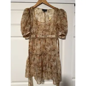 Danielle‎ Bernstein Yellow Floral Sheer Puff Sleeve Summer Dress Coquette Fairy thumbnail 3