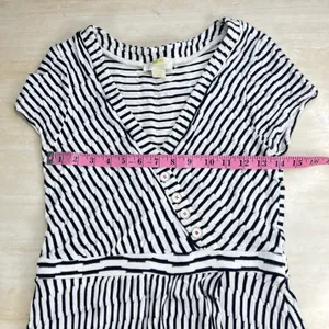 Maeve Anthropologie Womens Black White Striped Faux Wrap Midi Dress Medium A35 thumbnail 11