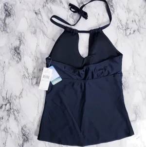Island Waves Swim Tankini Moorea Adjustable Keyhole Halter Top Black Size 8 thumbnail 2