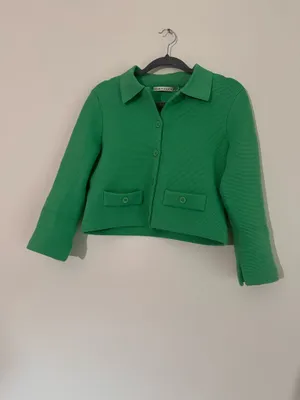 Alice + Olivia Ila Green Collared Knit Jacket Medium thumbnail 2