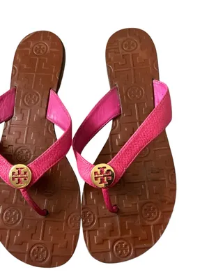 Tory Burch Thora leather thong sandals t-strap size 8 hibiscus thumbnail 3