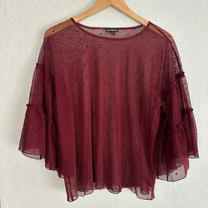 Express Sheer Fairy Top Polka Dot Burgundy Dark Vampire Fall Whimsigoth Large thumbnail 1