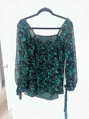 Isabel Maternity by Ingrid & Isabel Green Floral Long Sleeve Chiffon Blouse Size thumbnail 3