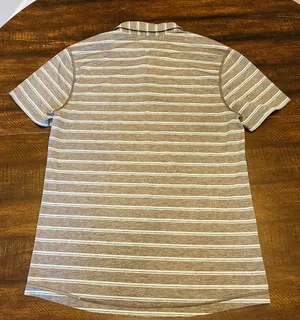 Lululemon Men’s Performance Gray/Blue Striped Polo-Medium thumbnail 4