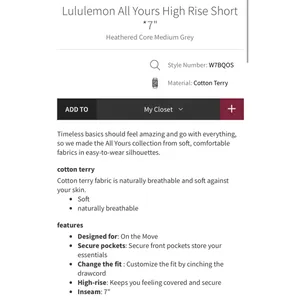 Lululemon All Yours High Rise Shorts grey 4 thumbnail 2