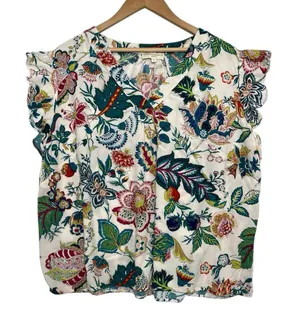 Cynthia Rowley Top Womens 2X White Floral Boho Tropical Flowy Lightweight Casual thumbnail 1