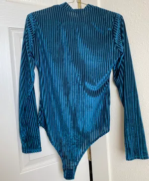 Velvet Ribbed Bodysuit Blue thumbnail 2