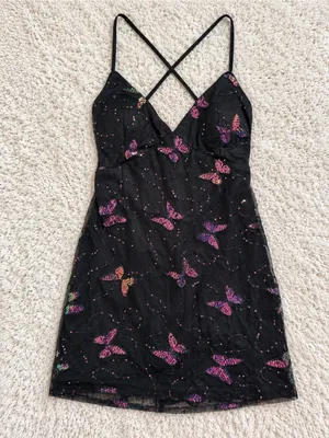 Lulus Social Sweetheart Sequin Butterfly Lace-Up Mini Dress – Black/Pink – L thumbnail 8