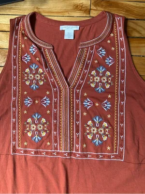 Bohemian Folk Noveau Peasant Retro Christian Siriano Embroidered Tunic Tank L thumbnail 7