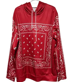 Women’s Red White Bandana Print Long Sleeve Hoodie Size XXL thumbnail 1