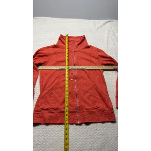 Tommy Bahama Womens Coral Orange Jacquard Tropical Leaf Full Zip Sweatshirt M thumbnail 3