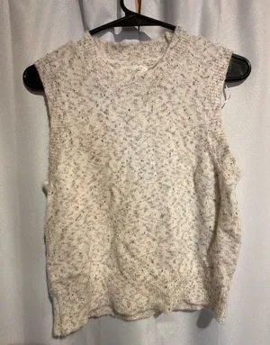 RD Style Knitted Sweater Vest S/P Sleeveless Crew Neck Beige Multicolored Fleck thumbnail 1