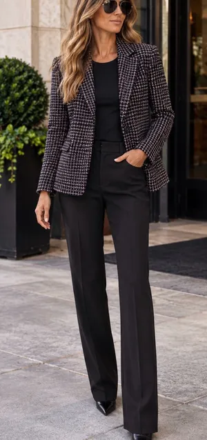 Jones New York Cotton Wool Blend Black Purple & White Tweed-Style Blazer thumbnail 1