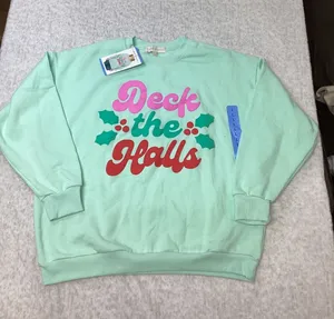 State of Mine Womens Deck the Halls Christmas Sweatshirt‎ Mint Green Large NWT thumbnail 1