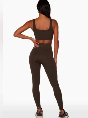 SET ACTIVE SculptFlex Chocolate Brown Ribbed Leggings + Sports Bra Set thumbnail 3