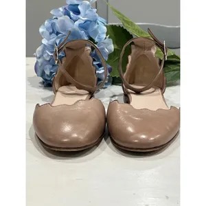 Triver Flight Scalloped Ankle Strap Flats Leather Ballet Shoes‎ Size 37 Tan thumbnail 6