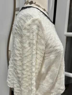 Rehab Cream Cold-Shoulder Knit Sweater with Black Faux Leather Trim thumbnail 5