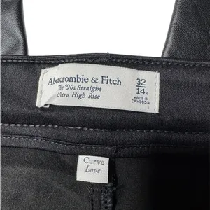 Abercrombie Curve Love 90s Straight Vegan Leather Pants High Rise Black 32 14R thumbnail 7