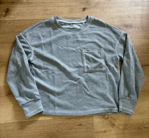 Waffle Knit Grey Long Sleeve Top Gray thumbnail 1