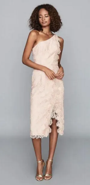 💕REISS💕 Mena One-Shoulder Crochet Lace Dress ~ Nude US 6 NWT thumbnail 1