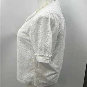 Draper James White Puff Sleeve Ruffled Eyelet Blouse thumbnail 4