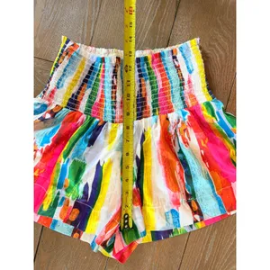 Judith March Smocked Waist Shorts Womens Multi-Color Abstract Small thumbnail 4