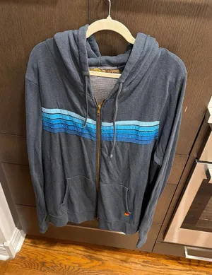Aviator Nation 5 Stripe Zip Hoodie in charcoal and blue xxl thumbnail 1