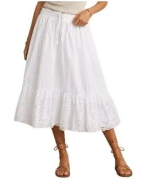 Moon River Eyelet Midi Skirt M White Cotton Floral Embroidery Feminine Boho Chic thumbnail 1