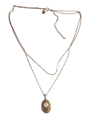 Gold Plated Double Chain Pendant Necklace Painted Daisy Stars SU CZ CH Adj 19" thumbnail 4