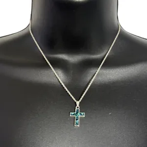 Silver tone abalone cross pendant necklace thumbnail 1
