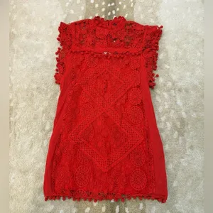 Tularosa revolve red lace pom pom shift mini dress women’s size small thumbnail 6