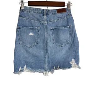 Hollister Ultra‎ High-Rise Distressed Denim Skirt Frayed Hem Light Wash Sz 1 thumbnail 2