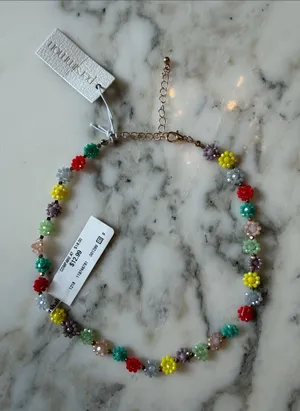 NWT Persimmon Colorful Beaded Flower Necklace AS IS Needs Restringing thumbnail 1