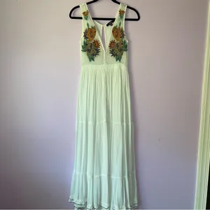 Lulu's XXS Maxi Dress White Embroidered Floral Vacation Cottage Coastal Boho thumbnail 3